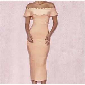House Of CB Women's Size Small Amadea Light Orange Off Shoulder Bodycon Dress